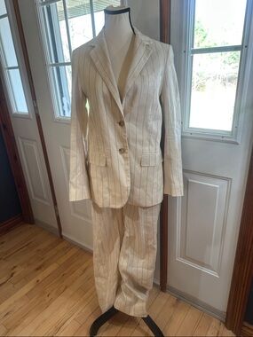 Pablo Cream with Gold Pinstripe Linen Blend Suit Blazer & Pants